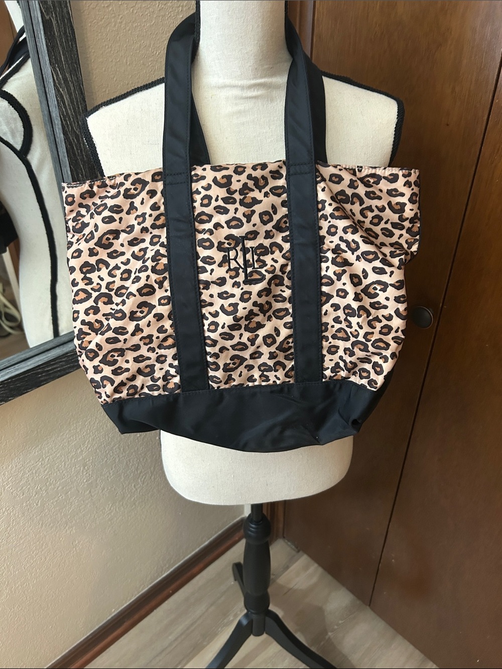 Ralph Lauren Leopard Print Tote with Black Trim